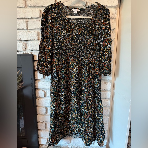 NWOT Croft & Barrow black and floral Puff Sleeve Dress with smocked bodice - Picture 1 of 5